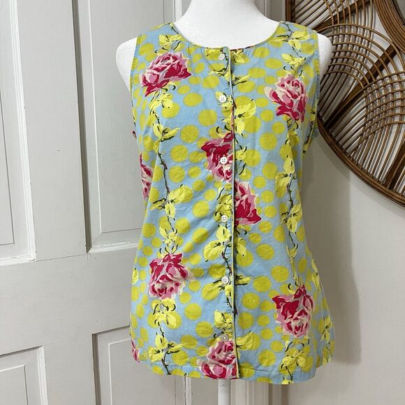 PINE CONE HILL Sleeveless 100% Cotton Pajama Top Womens Size M Button Up Roses - Picture 1 of 5